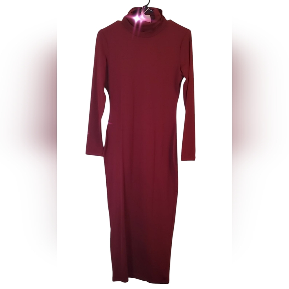 Elegant Red Burgundy Bodycon Maxi Turtleneck Dress, Medium, NWOT